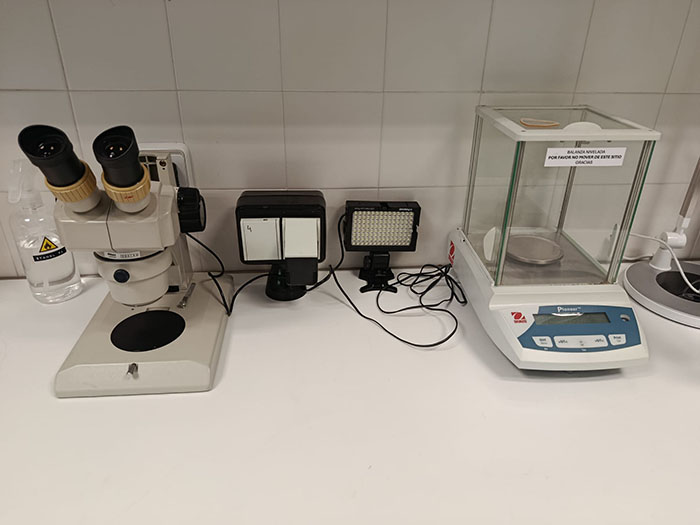 LUPA Y BÁSCULA DE PRECISIÓN EN EL LABORATORIO